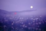 Moon over Seattle, buildings, fog