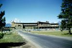 Jackson Lake Lodge, Building, road, parked cars, 1950s