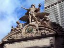 Grand Central Terminal, statue, Mercury, Winged God, Clock, Sculpture, wings, Midtown Manhattan, caduceus, outdoor clock, outside, exterior, building, roman numerals