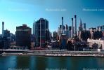 buildings, midtown Manhattan, smokestacks, boats, East River, East-River, CNYV02P01_13.1734