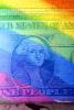 Rainbow Colors, George Washington, Dollar Bill, Money, brick, painting, Manhattan, 26 November 1989, CNYV03P04_08