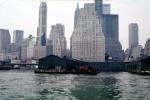Staten Island Ferry, Piers, Docks, buildings, skyline, cityscape, downtown Manhattan, 1966, 1960s