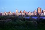 Skyscrapers, Buildings, Central Park, lake, summertime, summer, trees, evening, nighttime, Manhattan, CNYV06P01_10
