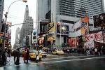Times Square, Crosswalk, street, cars, buildings, taxi cab, autumn, skyscrapers, Manhattan, rainy, rain, 1997, CNYV06P08_05