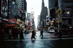 Times Square, Crosswalk, street, cars, buildings, taxi cab, autumn, skyscrapers, Manhattan, CNYV06P08_06