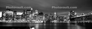 Brooklyn Bridge, Manhattan Skyline, Panorama, Twilight, Dusk, Dawn, CNYV07P15_13BW