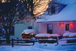 Icy Evening, House, Fence, Bushes, Snow, Christmas Lights, Decorations, Syracuse, CNZV01P01_12.1736