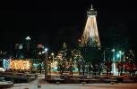 Skylon Tower, trees, park, lights, Night, Nighttime, Cold, Ice, Snow, Winter, City of Niagara Falls