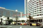 Hotel, Cars, Vehicle, building, taxi cabs, Coppertone Van, Miami Beach, August 1964, 1960s