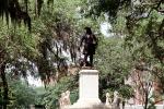 General James Oglethorpe Statue, Bronze Sculpture, hanging moss, trees, Chippewa Square, Historic Savannah, COGV02P04_01