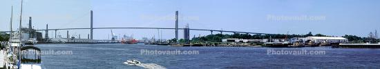 Boat, dock, Savannah River, The Talmadge Memorial Bridge, waterfront, COGV02P05_04B