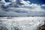 Pier, clouds, Ocean City, Atlantic Ocean, Water, Waves, Foam, coastal, coast, shoreline, seaside, coastline, 1949, 1940s, COJV01P01_10