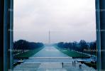 Washington Monument, reflecting pool, mall on a cloudy day