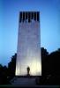 Bell Tower, The Robert A. Taft Memorial and Carillon, rectangular tower, statue, dusk, evening, 1950s, CONV04P08_12