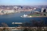 Point State Park Fountain, Three Rivers Stadium, Fort Duqesne Bridge, Allegheny River, Monogahela River, Pittsburgh, COPV01P08_06