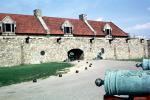 Cannon, cannonballs, roof, chimney, Fort Ticonderoga, Artillery, gun