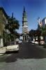 Car, steeple, landmark building, Charleston, April 1961, 1960s, COSV01P01_03
