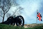 Cannon, British Flag, Revolutionary War Battlefield, American Revolution, Battlefield, History, Historical, Yorktown, Revolutionary War, War of Independence, artillery, gun, COVV03P06_09