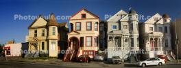 Row of Victorians, homes, houses, Oakland, Panorama