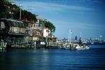 Docks, boats, homes, houses, shore, shoreline, Belvedere, Marin County, CSBV04P02_19