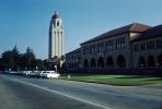 Hoover Tower, buildings, cars, Stanford University, 1950s, CSBV09P08_16