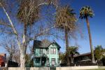home, house, housing, single family dwelling unit, building, palm trees, Hanford, Kings County, CSCD01_239