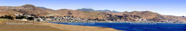 Hills, Buildings, shore, Homes, Houses, Estero Bay, Cayucos Panorama