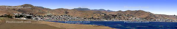 Hills, Buildings, shore, Homes, Houses, Estero Bay, Cayucos Panorama