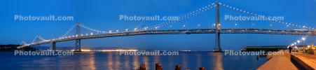 San Francisco Oakland Bay Bridge, Panorama, Twilight, Dusk, Dawn, The Embarcadero, CSFD01_124