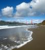 Baker Beach, sand, ocean, clouds, Golden Gate Bridge, CSFD05_148