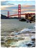 Golden Gate Bridge Poster, Pacific Ocean, Sunset, Waves