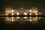 Palace of Legion of Honor, reflection, pond, building, fog, night, CSFD06_072