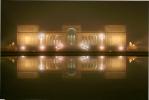 Palace of Legion of Honor, Pond reflection, building, fog, night