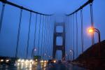 Golden Gate Bridge, Night, nightime, Exterior, Outdoors, Outside, Nighttime, wet, rain, rainy, evening