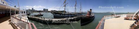 Hyde Street Pier, Tugboat, ships, landmark, Balaclutha, Panorama, CSFD06_287