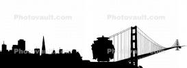 San Francisco Icons silhouette, skyline, Golden Gate Bridge, Cable Car