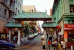 Chinatown Gate, Bush and Grant streets, cars, 1983, CSFV01P13_05