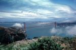 Golden Gate Bridge, Fog, hills, clouds
