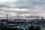 San Francisco Oakland Bay Bridge in the fog, Mission Bay Project, Potrero Hill, dogpatch, fog, CSFV03P10_16