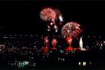 Fireworks, Boats, buildings, the Embarcadero, 50th anniversary party celebration for the Bay Bridge, CSFV06P14_10