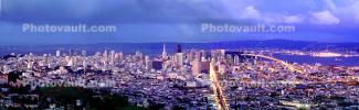 Downtown San Francisco, skyline, Market Street, from Twin Peaks, CSFV12P15_01B
