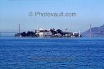 Alcatraz Island framed by the Golden Gate Bridge