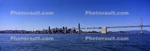San Francisco Oakland Bay Bridge, Panorama, calm water, skyline, buildings, CSFV21P04_10