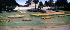 flowers, garden, lawn, trees, Conservatory Of Flowers, Panorama, early 1950s, 1950s