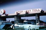 Stop -  Pay Toll, toll plaza, 1955 Cadillac, Chevy Impala, Chevrolet, car, automobile, vehicle, Golden Gate Bridge, August 1966, 1960s, CSFV22P02_02