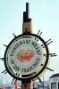 Crab, Signage, landmark, Fisherman's Wharf icon, symbol, Sign, logo, steering wheel, August 1962, 1960s, CSFV22P03_05