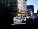 Downtown, Taxi Cabs, Hotel Stratford, buildings, Cable Car, 1950s