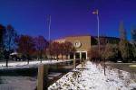 New-Mexico State Capitol Building, Seal, Emblem, Logo, building, trees, snow, cold