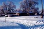 Tiretracks in the snow, home, house, building, trees, CSMV02P11_17