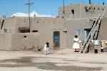 Woman, Child, Building, Ladder, Taos Pueblo